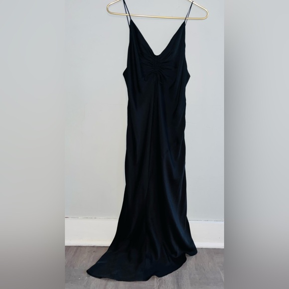 ALL SAINTS Slip Dress Drawstring Black Midi Sz 10 - Picture 3 of 11